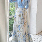 Caterina | Abito maxi con stampa floreale mozzafiato e scollatura a V