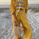 Vittoria | Completo Camicia Oversize con Stampa Oceano in Stile Insulare e Pantaloni con Tasche Elastiche