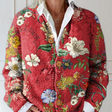 Cardigan vintage con stampa artistica floreale e bottoni