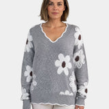 PAULA | MAGLIONE FLORALE ELEGANTE CON COLLO A V