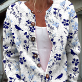 Cardigan vintage con stampa artistica floreale e bottoni