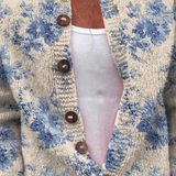 Cardigan con stampa artistica floreale e bottoni