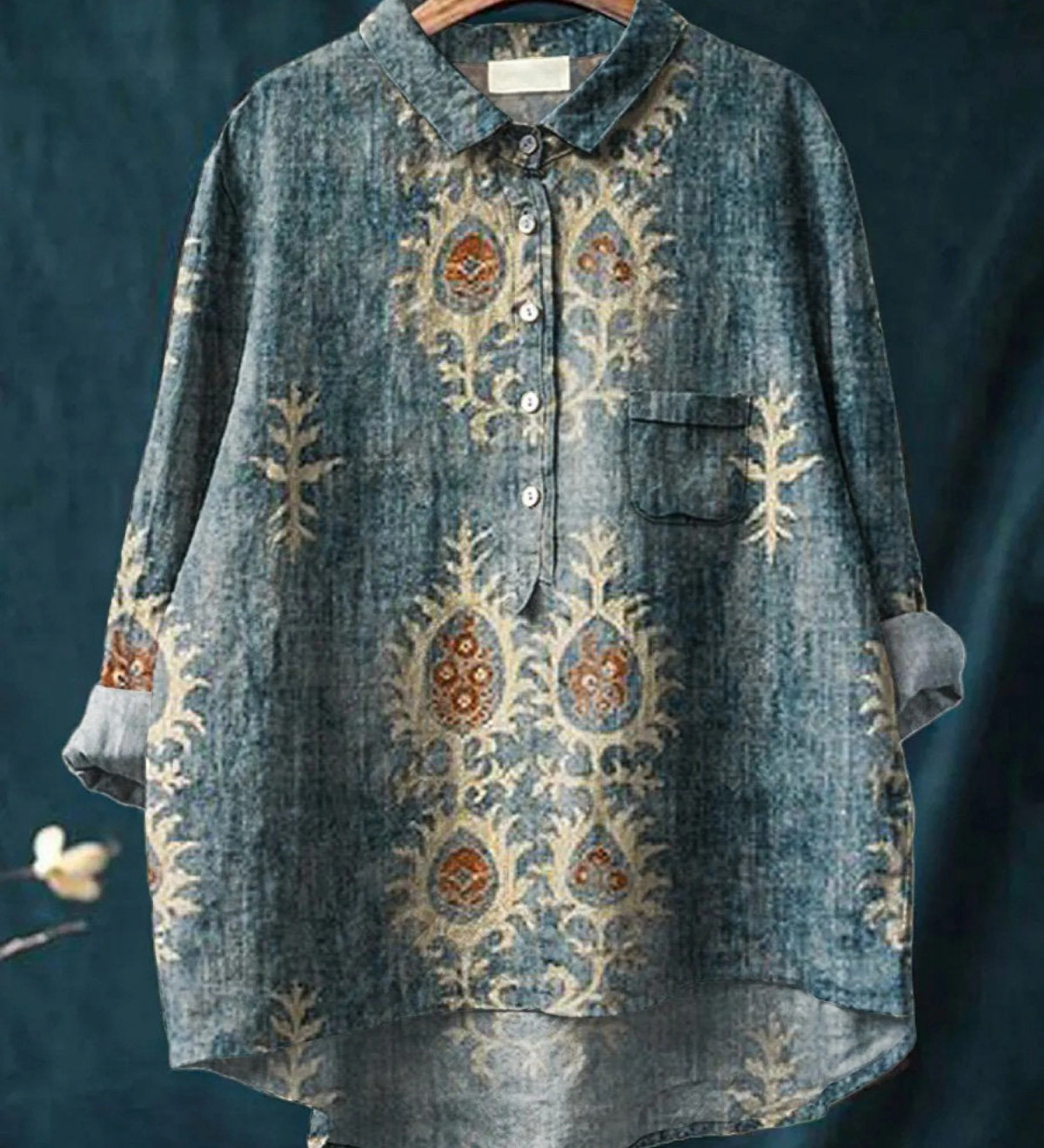 Ángeles | Camicia Casual con Stampa Floreale Etnica Vintage per Donne