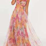 Gaia | Abito Maxi Stampato Floreale con Collo a V