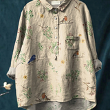 Jimena | Camicia Casual da Donna con Stampa di Rami e Uccelli Robin