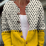 Cardigan giallo a pois con stampa e bottoni