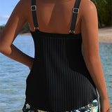Serena | Tankini a Righe con Pantaloncino da Spiaggia in Due Pezzi