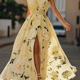 Daisy | Abito Maxi Chiffon Floreale a Spalle Scoperte Verde Chiaro