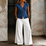 Matilde - Top in denim con scollo a V