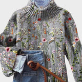 Maurine - Maglione vintage con motivo floreale e collo alto