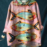 Belén | T-shirt Casual d'Arte di Pesce Vintage per Donne