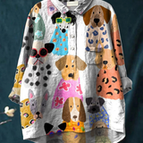 Martina | Camicia casual con cane di cartone animato colorato