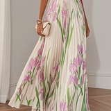 Isabella | Abito Maxi Chiffon Floreale Plissettato Bianco