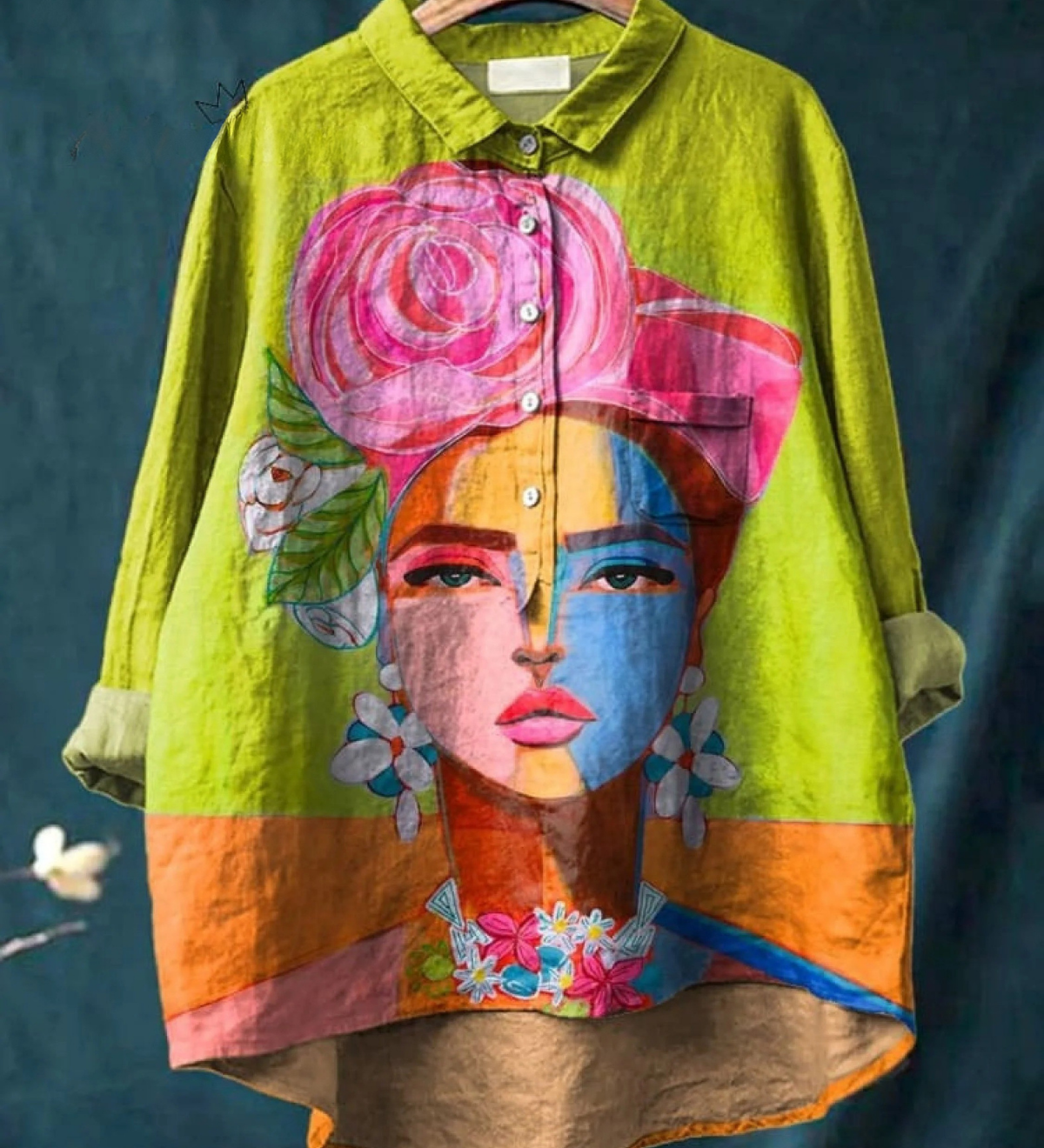 Lola | T-Shirt Casual con Ritratto di Frida in Stampa a Olio