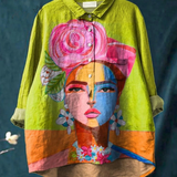 Lola | T-Shirt Casual con Ritratto di Frida in Stampa a Olio