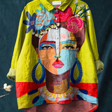 Lola | T-Shirt Casual con Ritratto di Frida in Stampa a Olio
