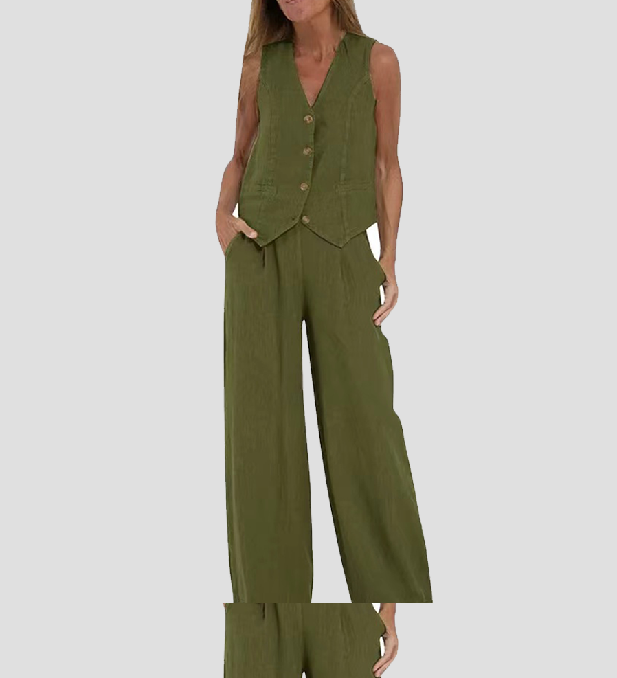 Daniela | Completo Gilet Bottonato & Pantalone Largo