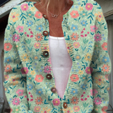 Cardigan con stampa floreale e bottoni