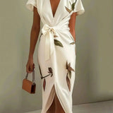 Livia | Abito Midi in Satin a Maniche Corte Bianco