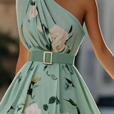 Daisy | Abito Maxi Chiffon Floreale a Spalle Scoperte Verde Chiaro