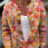 Cardigan casual con stampa floreale e bottoni