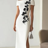 Martina | Abito Midi a Stampa Floreale Chic con Collo Barchetta