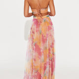 Gaia | Abito Maxi Stampato Floreale con Collo a V