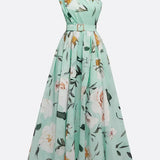 Daisy | Abito Maxi Chiffon Floreale a Spalle Scoperte Verde Chiaro