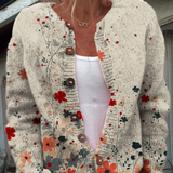 Cardigan vintage con stampa artistica floreale e bottoni
