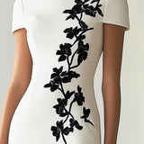 Martina | Abito Midi a Stampa Floreale Chic con Collo Barchetta