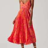 Lucia | Abito Midi Plissettato Elegante Stampa Floreale Chic Costiero