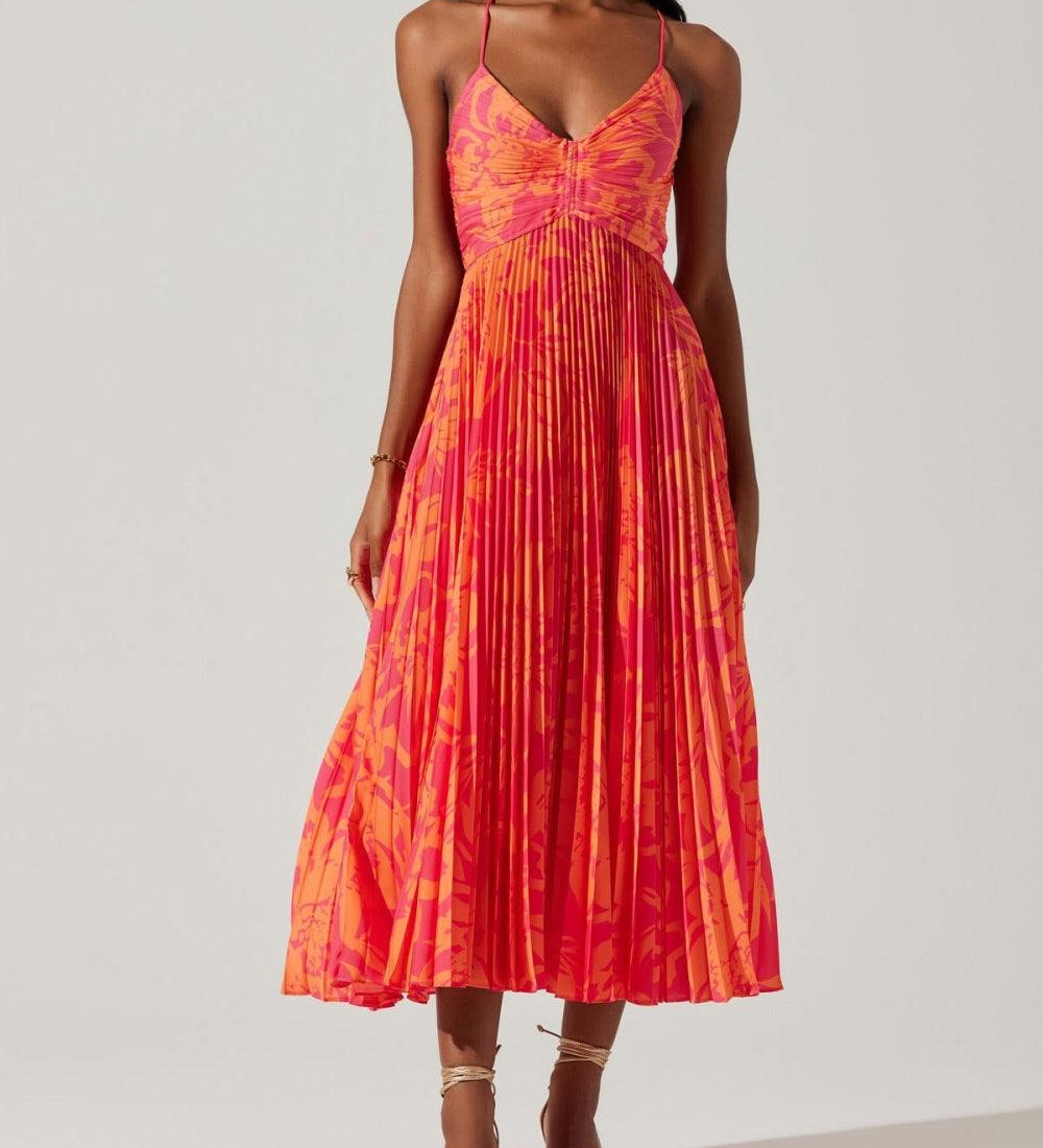 Lucia | Abito Midi Plissettato Elegante Stampa Floreale Chic Costiero