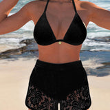 Laluna | Elegante Set Bikini in Pizzo Tinta Unita