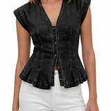 Matilde - Top in denim con scollo a V