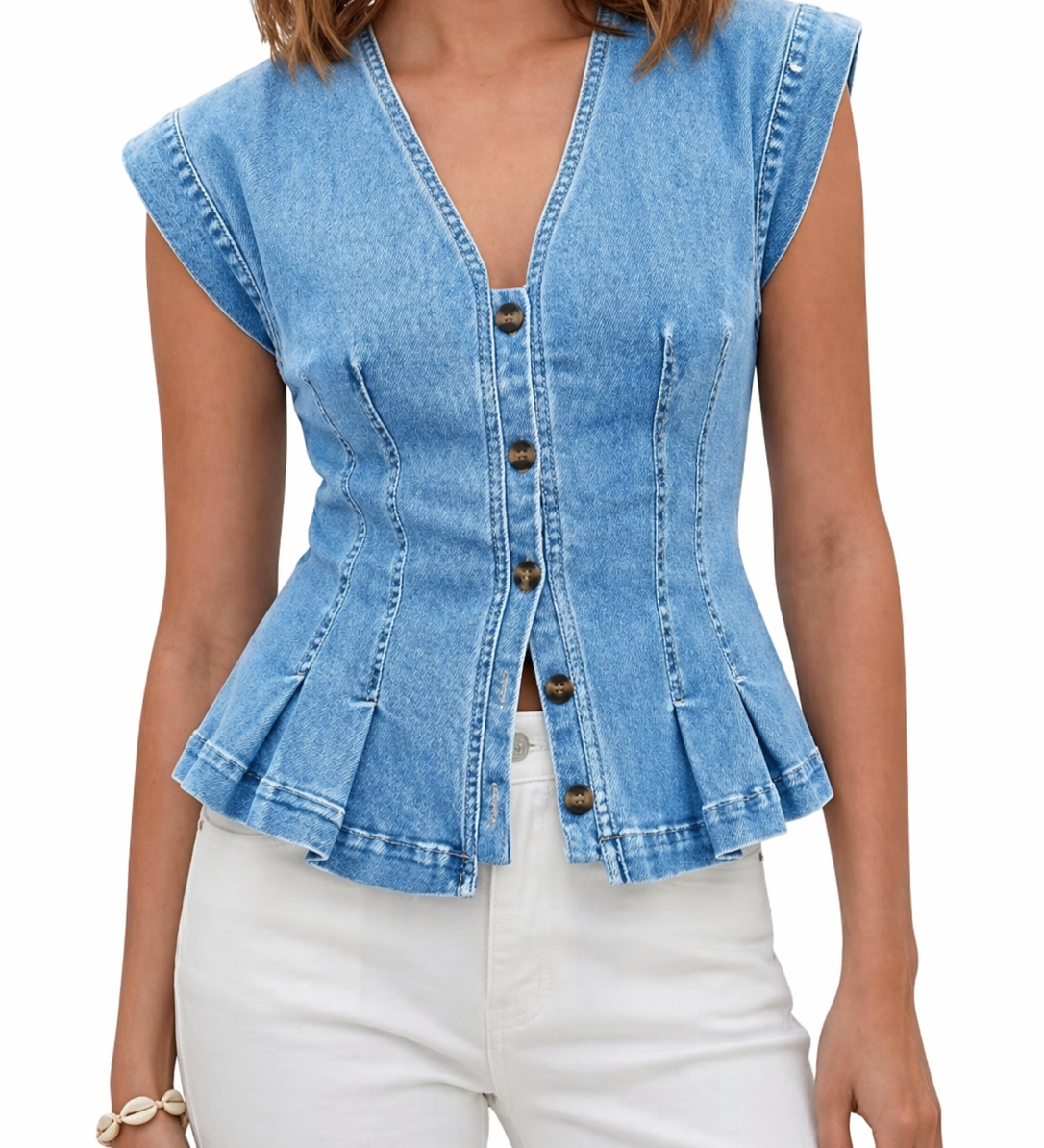 Matilde - Top in denim con scollo a V