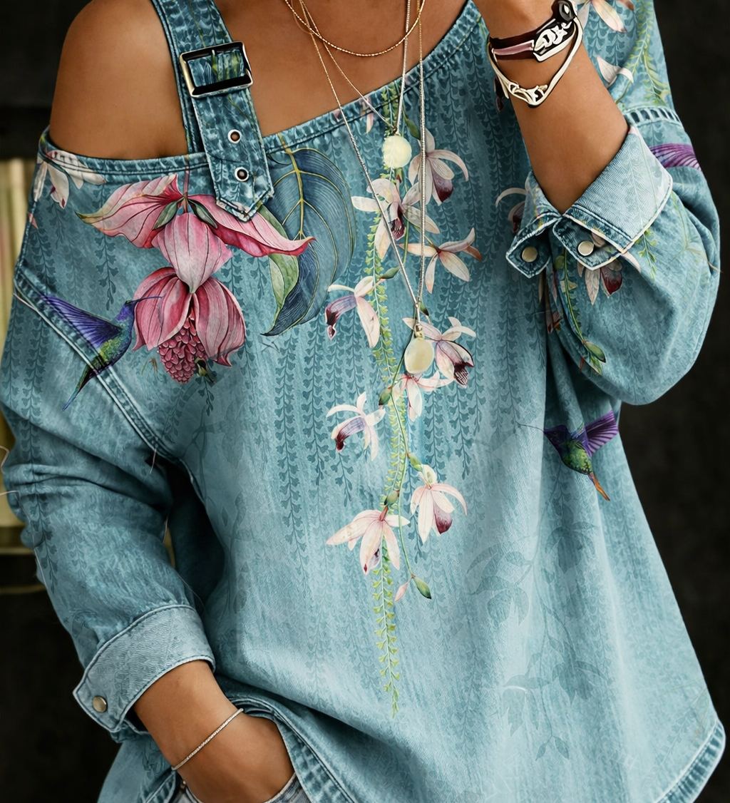 Sara - Top in denim con spalle scoperte