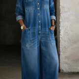 Martina - Jumpsuit in denim con spalline e spalle scoperte