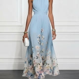 Costanza | Abito Maxi Chiffon con Fiori Blu