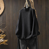 Pull Donna Oversize Tricotato Col Roulé Morbido Elegante