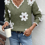 Maglione Femminile in Maglia Floreale – Stile Morbido Confortevole Elegante per Ogni Giorno