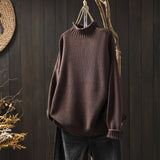 Pull Donna Oversize Tricotato Col Roulé Morbido Elegante