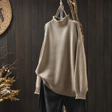 Pull Donna Oversize Tricotato Col Roulé Morbido Elegante