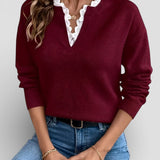 Clara | Top in maglia con un elegante colletto in pizzo