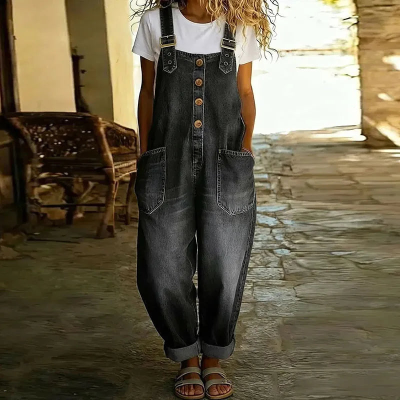 Angelica - Salopette vintage in morbido cotone effetto denim