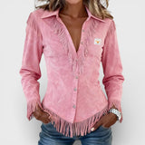 Marina | Blusa in camoscio con frange