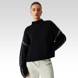 Alma | Maglione oversize con collo alto e dettagli in piqué