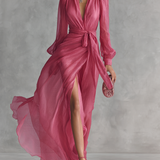 Nicole | Abito lungo in chiffon elegante con scollatura a V e vita da annodare
