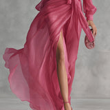 Nicole | Abito lungo in chiffon elegante con scollatura a V e vita da annodare