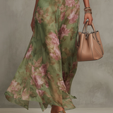 Sienna | Abito Maxi Chiffon Floreale Verde a Schiena Nuda