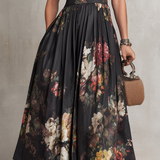 Lavinia | Abito Midi Plissettato in Satin Floreale Nero